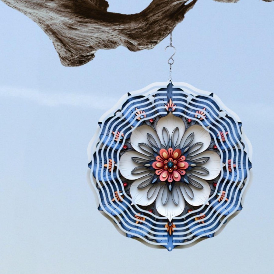Chuông gió Mandala đầy màu sắc, Trang trí sân vườn quay kim loại trang trí, Hoàn hảo cho sân hiên & thẩm mỹ ngoài trời, Quà tặng Giáng sinh hoặc năm mới lý tưởng, Không cần pin