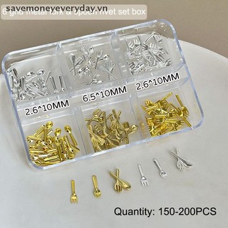 [savemoneyeveryday] 6 Lưới / Hộp Mix Vàng Bạc Nĩa Thìa Bộ Đồ Ăn Hợp Kim Móng Tay Nghệ Thuật Kim Cương Giả Trang Trí Làm Móng Tay Chữa Bùa Phụ Kiện [vn]