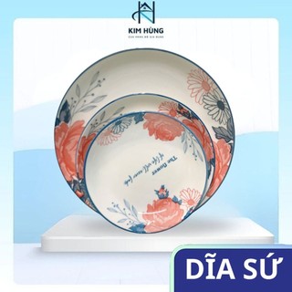 Tô Đĩa Sứ Ăn Cơm Họa Tiết Bông 48 Cao Cấp Sang Trọng Độ Bền Cao - Kim Hùng