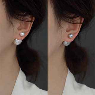 Bông tai ngọc trai hai mặt sáng bóng, phong cách Pháp hiện đại