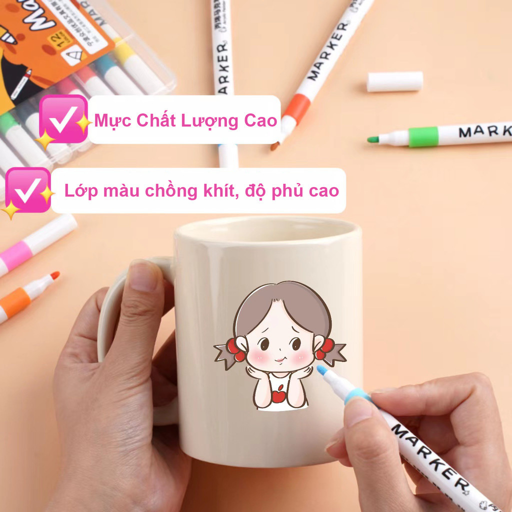 Bút Màu Acrylic Marker 12/24/36/48/60/80 Cao Cấp Màu Sắc Tươi Sáng - Bút Lông Màu