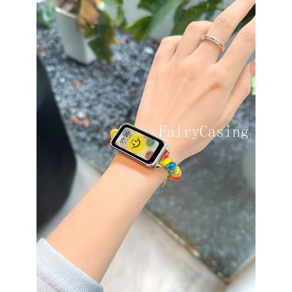 Dây đeo cuộn dây đàn hồi bằng nhựa đầy màu sắc cho Huawei Band 11 pro 10 9 8 7 6 Vòng đeo tay thay thế Honor Band 9 Phụ kiện