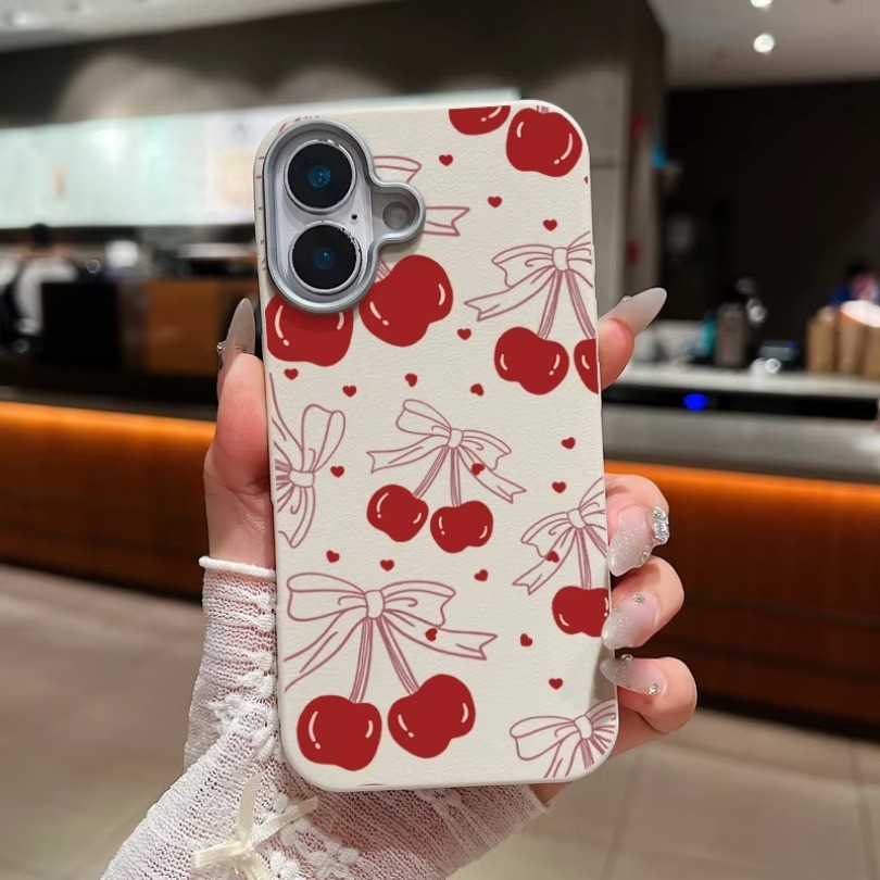 Ins Hàn Quốc Nơ Đỏ Họa Tiết Anh Đào Ốp Lưng Điện Thoại Tecno Spark 20 Pro 20C 6 GO 2023 CAMON 40 Pro Premier 20 30 30s Pro POP9 10 Vỏ Chống Sốc