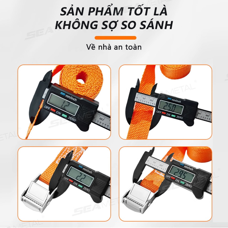 Dây buộc hàng hóa ô tô SEAMETAL 3/4/6m, Khóa kéo, Dây buộc chắc chắn cho xe máy và xe đạp