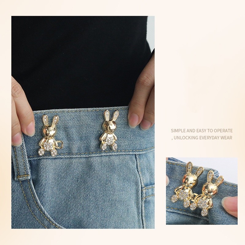 Quần Jean Thỏ Mới 2 Mảnh, Không Móng Tay, Zipper Eo Điều Chỉnh Linh Hoạt