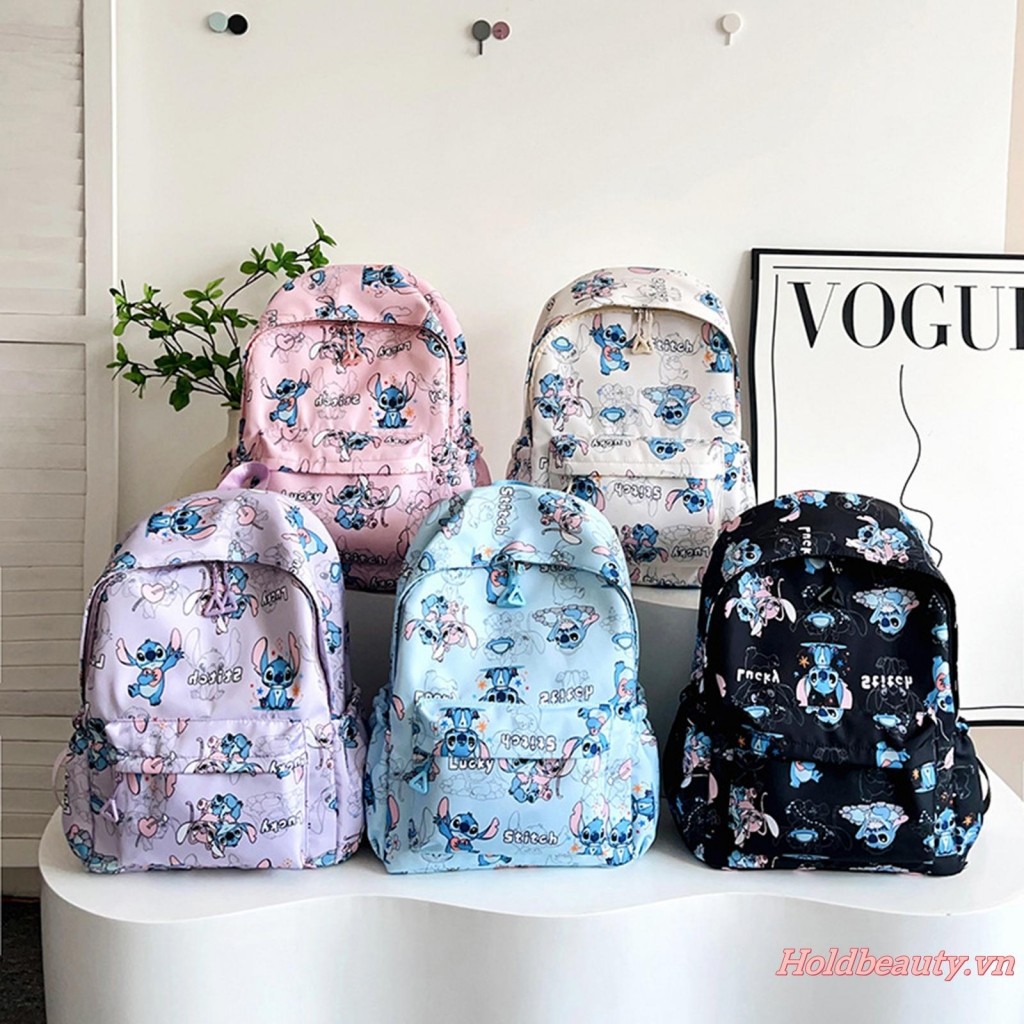 Ba lô in hình Stitch dành cho nữ và bé gái Dung tích lớn Nhiều túi Túi đi học dễ thương