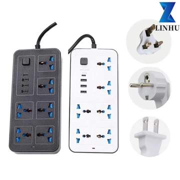 LINHU Power Multi Tap, 6 Ổ cắm AC & 3 USB 2m Ổ cắm dây nối dài, Nút nguồn bảo vệ chống sét An toàn Multiprise 1 Loại C Ổ cắm điện