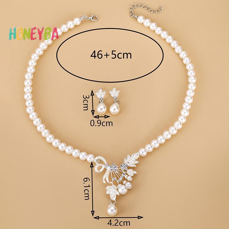 < Honeyba > Bộ Bông Tai Vòng Cổ Ngọc Trai Châu Âu Và Mỹ Nữ Tính Khí Đầm Vòng Cổ Bông Tai