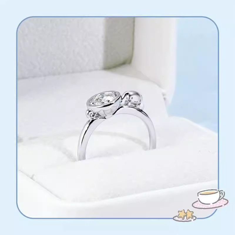 Cinmamoroll Moissanite Series Chó Lớn Hạnh Phúc Cà Phê Đơn Nhẫn Kim Cương Thời Trang Cao Cấp Phụ Kiện Tay