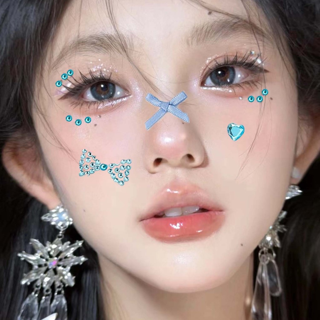 Dễ Dán Loại Bỏ Miếng Dán Mặt Tự Dính - Xanh Tím Kim Cương Giả Ruy Băng Nơ Hình Xăm Tạm Thời - Nhiều Màu Halloween Cosplay Dụng Cụ Trang Điểm