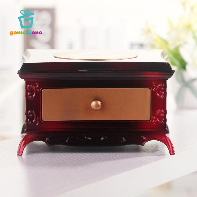 Hộp đựng đồ trang sức âm nhạc gamchiano có vũ công cho bé có ngăn kéo, gương tròn