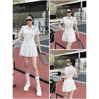 Bộ thể thao nữ áo polo, váy xếp ly tập pickleball, tennis, cầu lông, golf, chạy bộ...