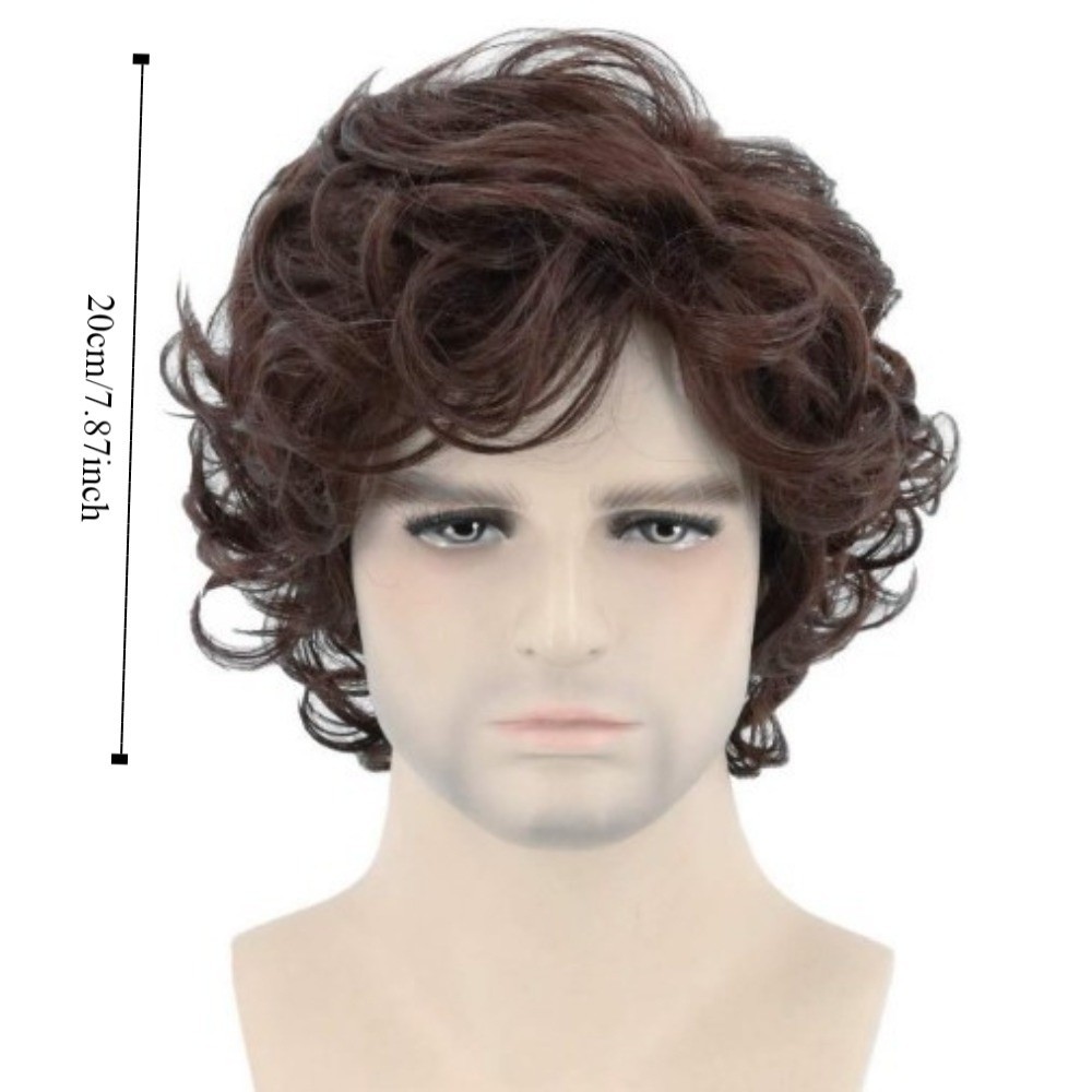 LACYES Tóc Giả Lớp Xoăn Ngắn, Nâu Lông Tơ Tổng Hợp Nam Tóc Giả, Đẹp Trai Tự Nhiên Toupee Thực Tế Halloween Cosplay Tóc Giả Nam Trẻ