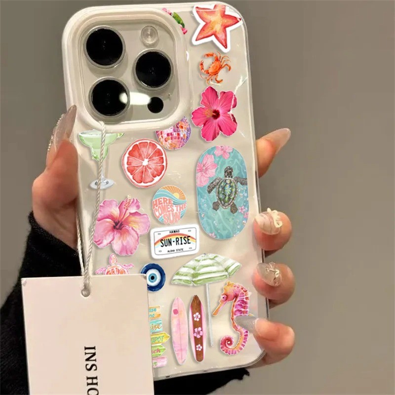 Ốp Điện Thoại Mềm Họa Tiết Gấp Cho iPhone 16 15 14 17 13 12 11 Pro Max 15 Plus Mùa Hè Hoa Đại Dương Cá Ngựa Rùa Vỏ Silicon Chống Sốc
