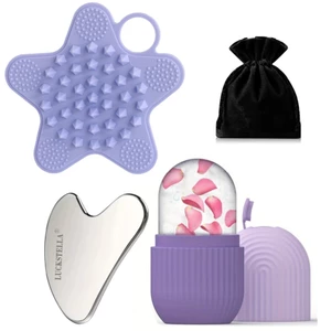 Silicone Ice Face Roller & Thép không gỉ Gua Sha Board & Silicone Bath Brush Set để nâng cơ mặt Dụng cụ chăm sóc da làm đẹp Bàn Chải Massage Bạch Huyết Mặt