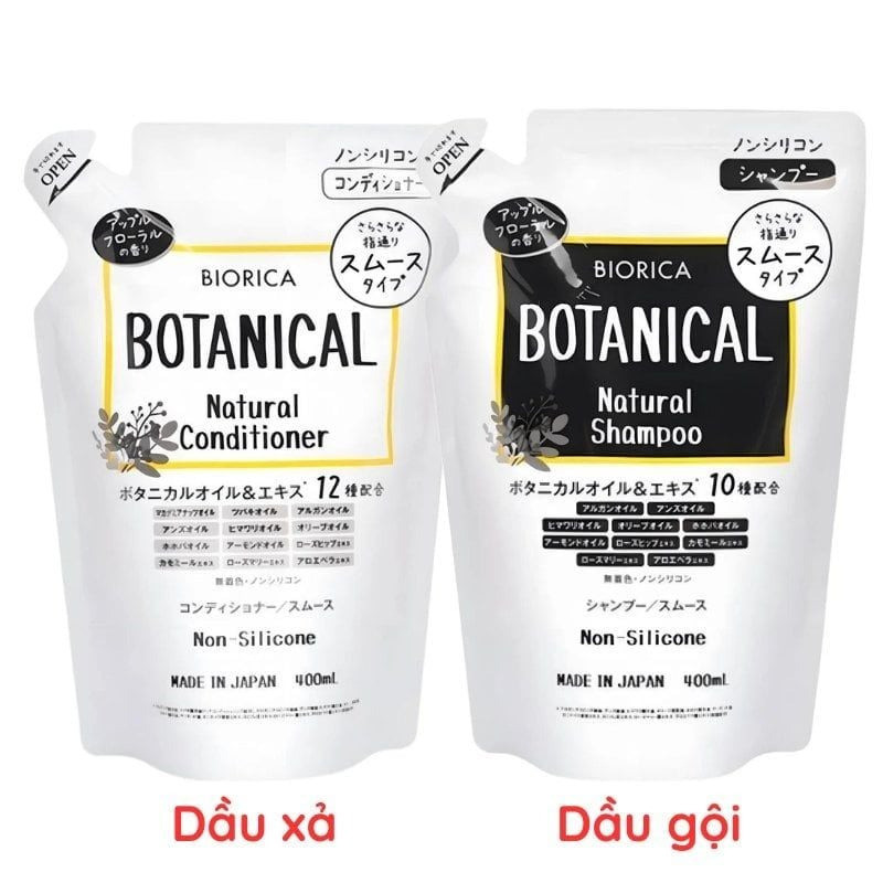 Cặp Dầu Gội Xả Táo Đen Hatomugi Botanical Nhật Bản không chứa Silicone 400mlx2 túi