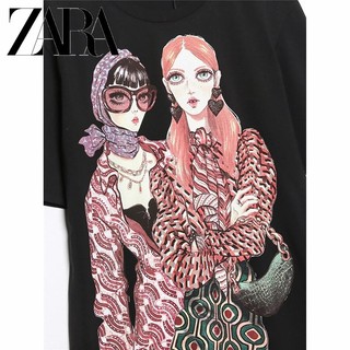 Áo thun Cotton ngắn tay in họa tiết ZARA Spring New Girl