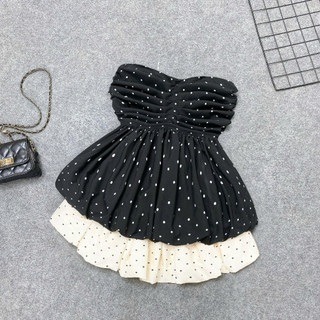Set bigsize nữ áo kiểu cúp ngực, tùng xòe dây trong  và  chân váy bí chấm bi lưng chun - SET (A186+CV423)