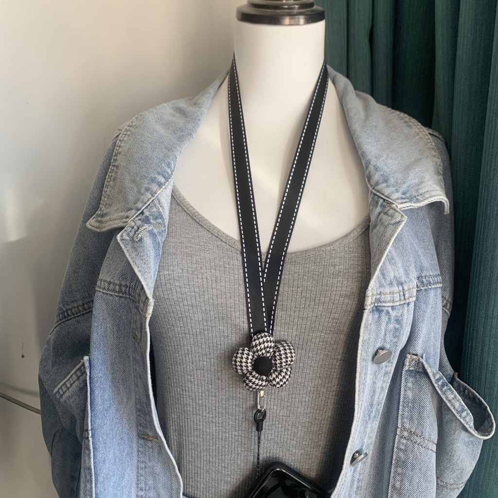 Cửa hàng mới!!!Houndstooth Hoa Ốp Lưng Điện Thoại Dây Miếng Dán Thẻ Treo Cổ Dây Đeo Cổ Tay Ngắn Đeo Ngang Có Thể Điều Chỉnh Điện Thoại Di Động Phụ Kiện Đa Năng