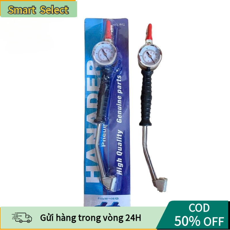 【COD】Tay Bơm Hơi Xe Ô Tô Cong 2 Đầu – Có Đồng Hồ Áp Suất, Đa Năng