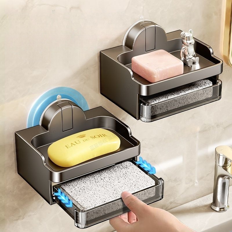 Đĩa xà phòng mới bằng nhựa, Cốc hút hấp phụ mạnh, Hộp đựng xà phòng không đục lỗ, Giá xả xà phòng chậu rửa