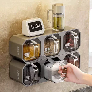 Hộp đựng gia vị nhựa treo tường nhà bếp, kết hợp bột ngọt gia dụng và gia vị