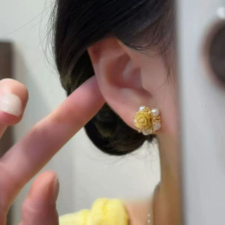 Bông tai ngọc trai hồng lưới vàng, thiết kế độc đáo và tinh tế dành cho nữ