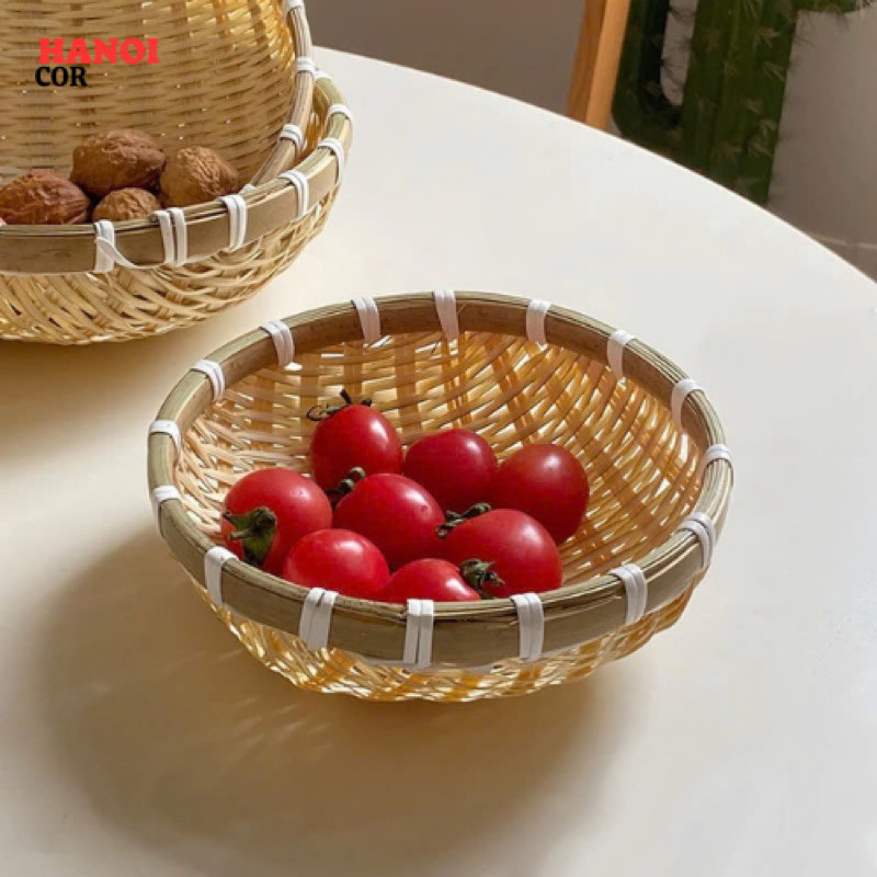 Rổ tre tròn mini đựng hướng dương, đồ ăn, decor trang trí phụ kiện chụp ảnh