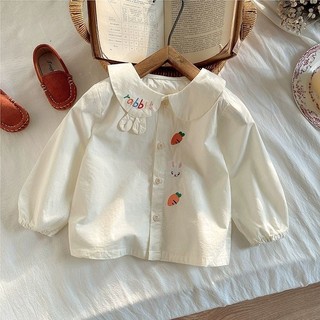 Mùa Xuân Thu Phong Cách Mới Bé Gái Dễ Thương Thời Trang Áo Sơ Mi Dài Tay Bé Búp Bê Cổ Áo Sơ Mi Giữa Nhỏ Trẻ Em Áo Khoác