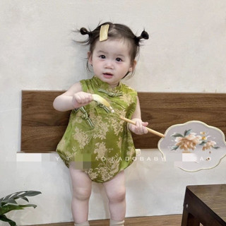 Áo liền quần sườn xám bé gái mùa hè, nút chéo, phong cách Hanfu Trung Quốc, 7.7