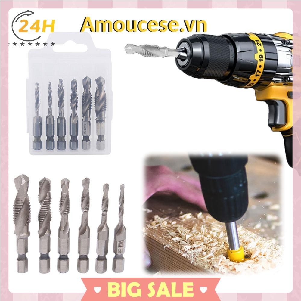 6 Cái M3-M10 Vít Tập Mũi Khoan HSS Vòi Countersink Deburr Bộ Lục Giác ...