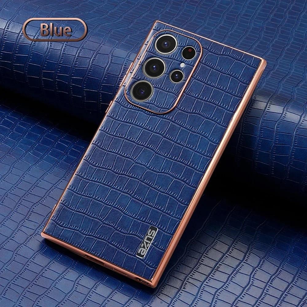 Ốp Da Cá Sấu Mạ Sang Trọng Cho Samsung Galaxy S24 Ultra S23 S21 FE S22 Plus Ống Kính Máy Ảnh Vỏ Điện Thoại Chống Sốc