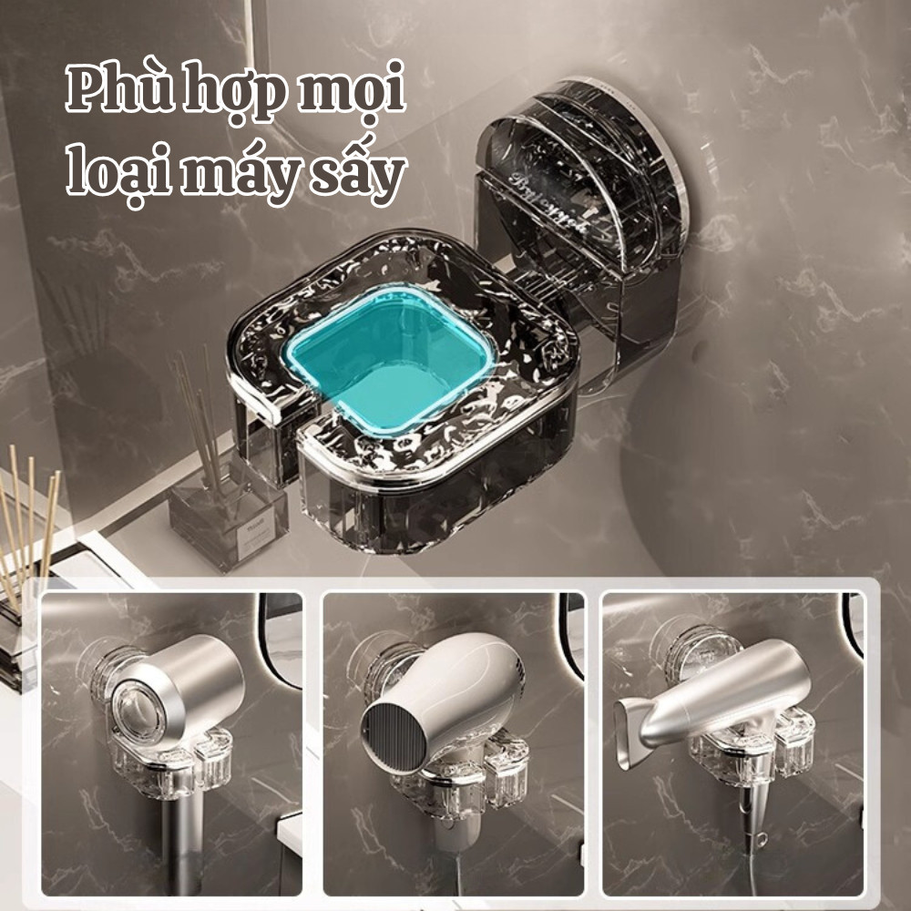 Giá Đỡ Máy Sấy Tóc Rảnh Tay xoay 360 có cốc hút chắc chắn dán tường chịu lực tới 15kg tiện lợi