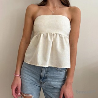Phụ Nữ Mùa Hè Ống Áo Họa Tiết Hoa Thắt Lưng Off-Shoulder Bandeau Vest Cho Dạo Phố Thẩm Mỹ Quần Áo Grunge