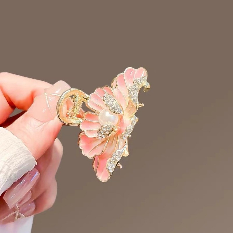 Mauropoli [Hàng có sẵn] Kẹp tóc hoa mẫu đơn cổ dành cho nữ Kẹp kẹp trung bình Đầu sau Cảm giác cao cấp Tóc cá mập Kẹp tóc nửa mảnh Mũ đội đầu