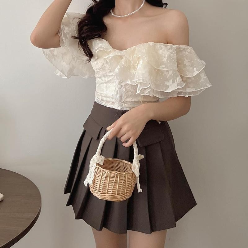 Áo trễ vai bèo tầng,tay phồng tôn dáng G54
