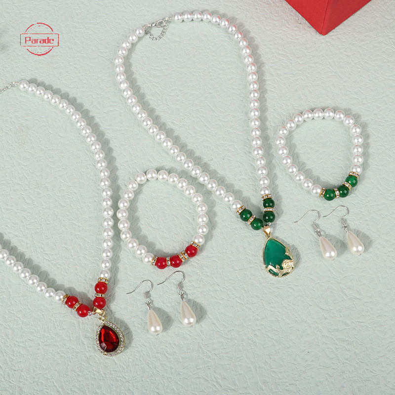 Bộ trang sức ngọc trai thời trang cổ điển diễu hành dành cho nữ Vòng cổ Bông tai Bộ vòng tay Tiệc cưới Trang sức Quà tặng Pendientes VN