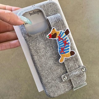 Dây đeo cổ tay chó thêu Denim Vỏ điện thoại cho iPhone15 14 13 12 11 Pro Max chống sốc bảo vệ camera chống rơi lưng cứng