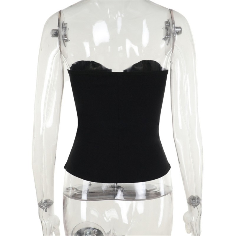 Fl Fish Bone Strapless Tube Top có khóa kéo bằng da Corset Vest dành cho nữ