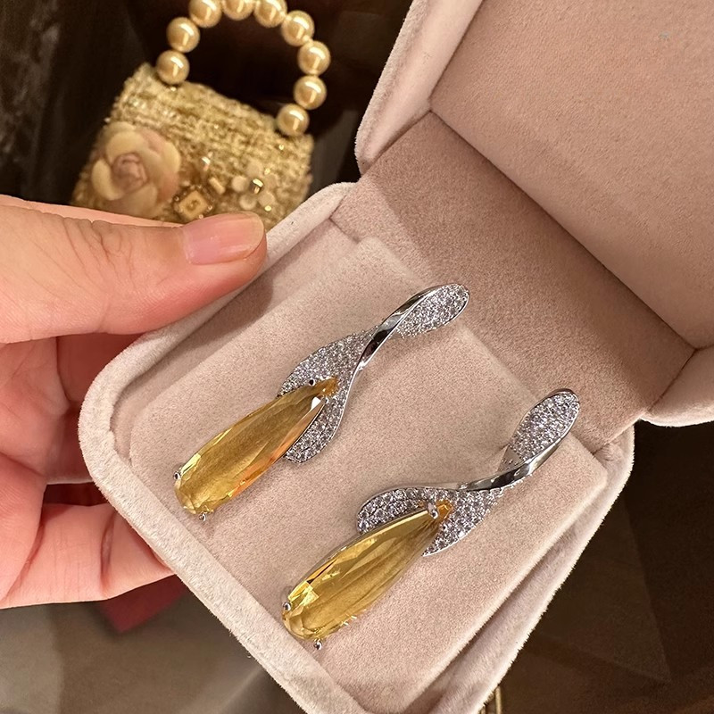 Bông tai mặt dây chuyền lá Zircon Nữ nhẹ nhàng Bông tai thời trang tính khí sang trọng