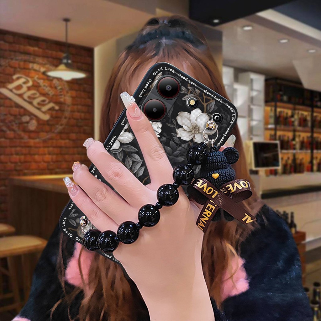 Vòng Tay Gấu Dễ Thương Ốp lưng ZTE Blade A54 Vỏ Mềm Vỏ Điện Thoại Đơn Giản Mặt Dây Chuyền Ngọc Trai Đen Chống Va Đập Mặt Sau