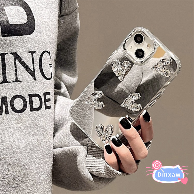Ins Style 3D Xếp Ly Trái Tim Tình Yêu Trong Suốt Dành Cho Samsung Galaxy S25 Edge F06 M06 M33 M30S M21 M31 M21S A06 A42 5G Note 10 Lite 10 Plus Vỏ Điện Thoại Gương Mỹ Phẩm Vỏ Mềm Đơn Giản