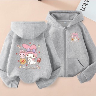 Áo Hoodie có khóa kéo Kuromi và giai điệu sành điệu năm 2024 Áo khoác trẻ em mùa thu đông dễ thương