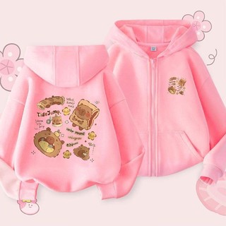 2024 Capybara Kun Áo Khoác Bé Gái Zip Up Áo Khoác Dễ Thương Trẻ Em Thu Đông Áo Khoác Ngoài Phong Cách Hợp Thời Trang