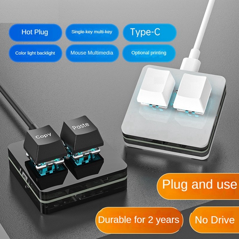 Bàn phím Mini tùy chỉnh 2 phím RGB Macro OSU Bàn phím cơ có thể lập trình để chơi game, màu trắng loại A