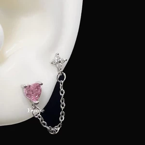 Đôi lỗ tai chuỗi xương tai màu hồng tình yêu Zircon đinh xương bằng thép Titan xoắn ốc thiết kế cảm giác bông tai thích hợp Bông tai