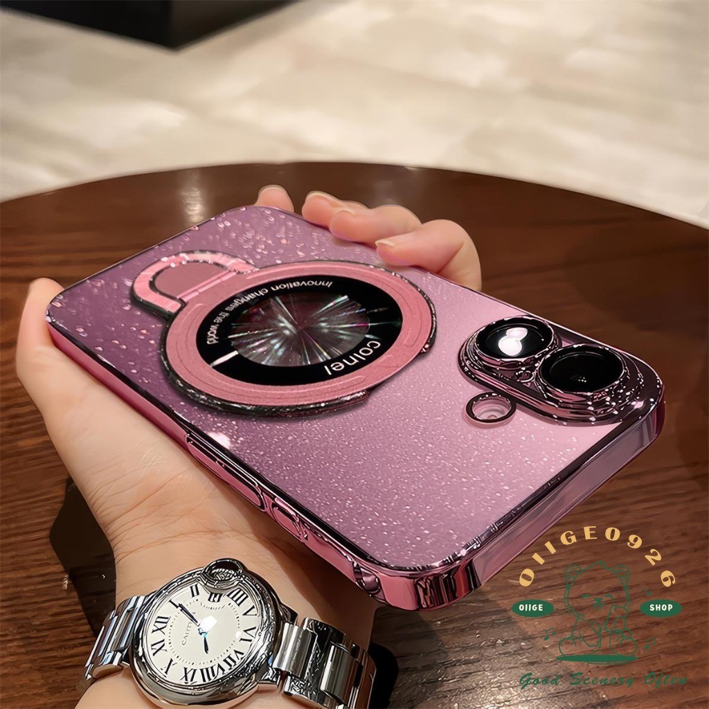 【 Ốp lưng iphone16 】 Giá đỡ PC lấp lánh Vỏ điện thoại iphone16 Pro Max 15 14 13 12 11 cho vỏ iPhone Vỏ mềm silicon TPU chống sốc
