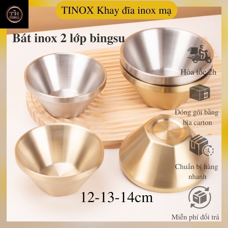 Bát inox 2 lớp cách nhiệt / Tô inox 304 cách nhiệt đựng kem chè Bingsu ...