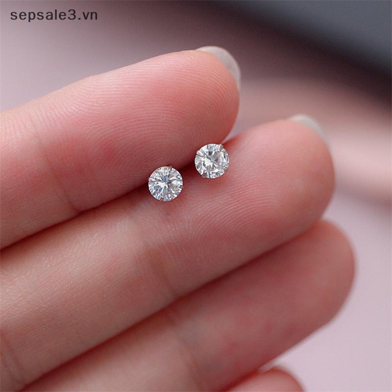 # VN # 1 Đôi Bạc Cổ Điển Bốn Prong Bông Tai Zircon Đơn Giản Cho Nữ.