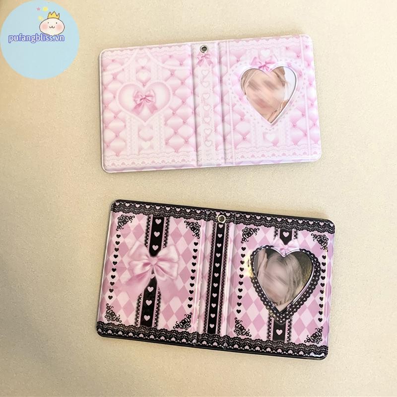 Pufangbliss INS Hồng Đen Ren Kẻ Sọc Album Ảnh Kpop Hàn Quốc Thần Tượng Ngôi Sao Đuổi Theo Chất Kết Dính photocard Giá Đỡ 3 Inch Sưu Tập Sách Album VN